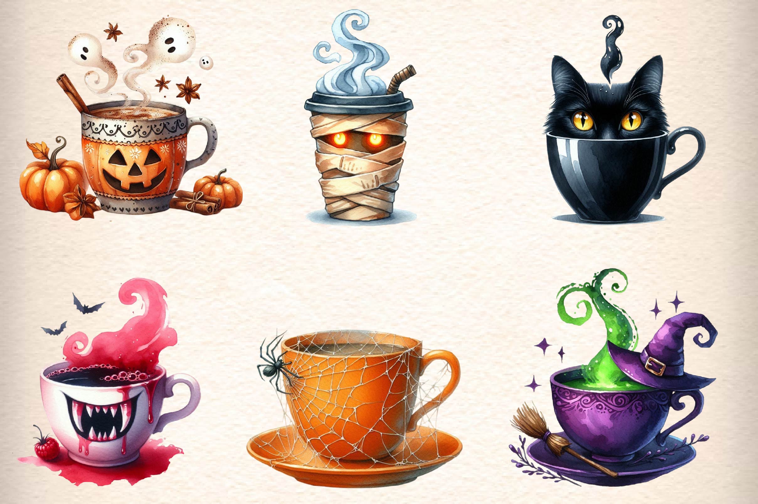 Halloween Coffee Cup Clipart Bundle 1 - CraftNest - Digital Crafting and Art