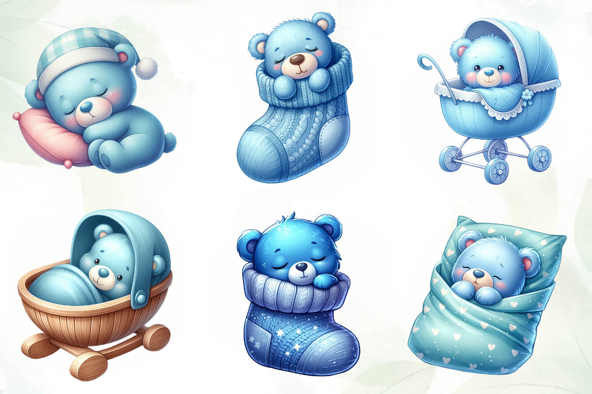 Sleeping Blue Teddy Bear Clipart Bundle - CraftNest - Digital Crafting and Art
