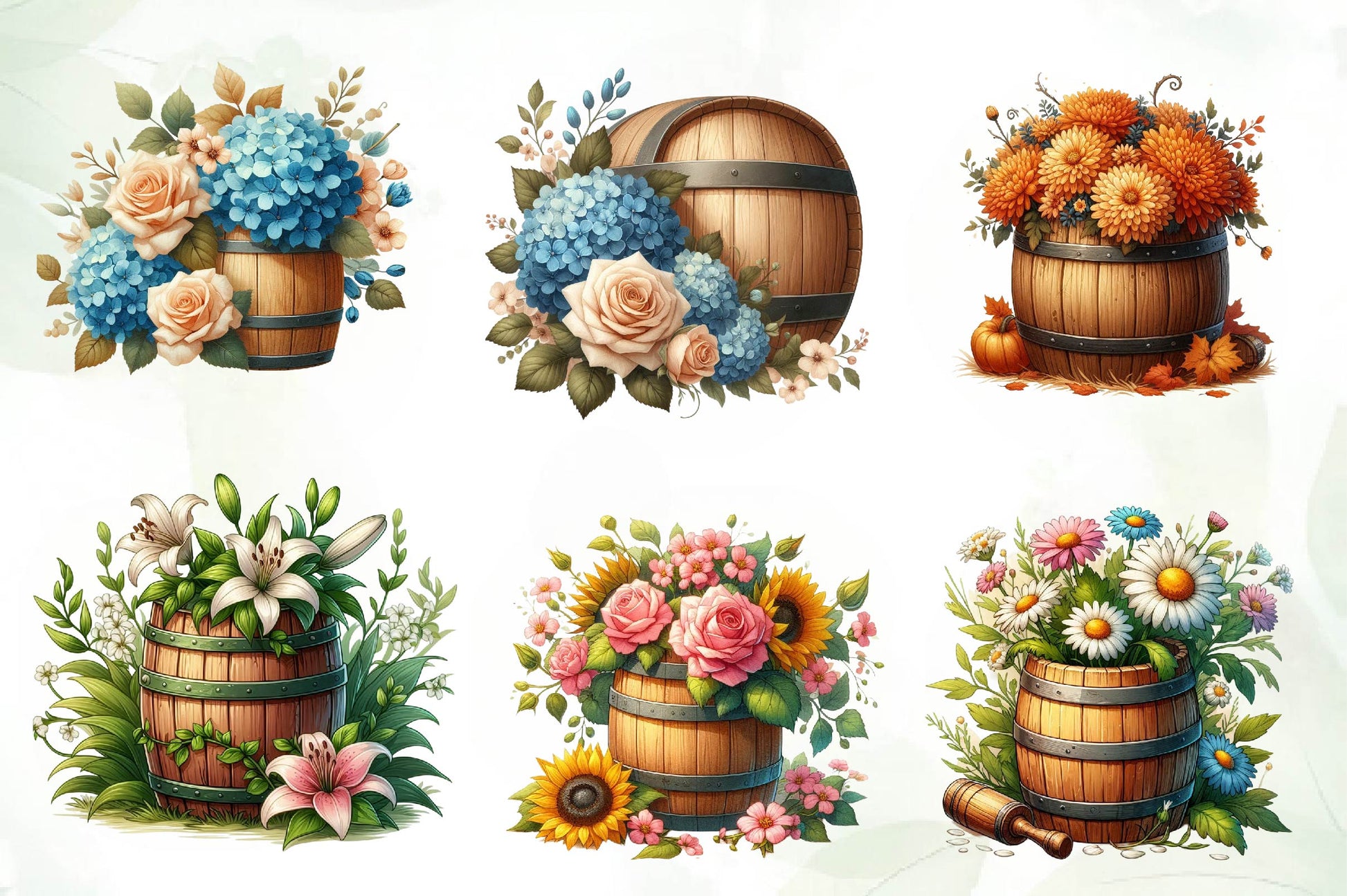 Floral Barrel Clipart Bundle - CraftNest - Digital Crafting and Art