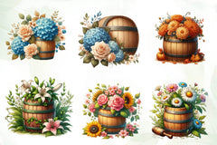 Floral Barrel Clipart Bundle - CraftNest - Digital Crafting and Art