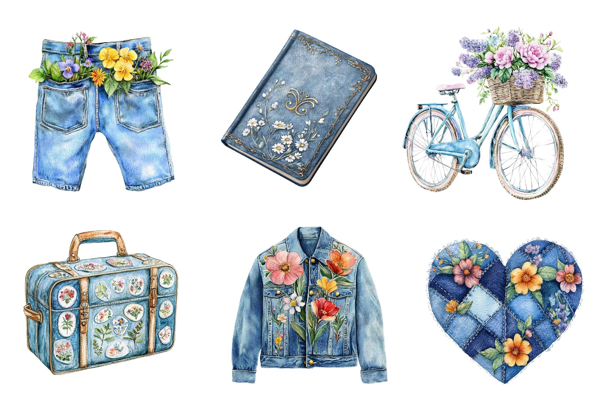 Vintage Denim Spring Clipart Bundle - CraftNest - Digital Crafting and Art
