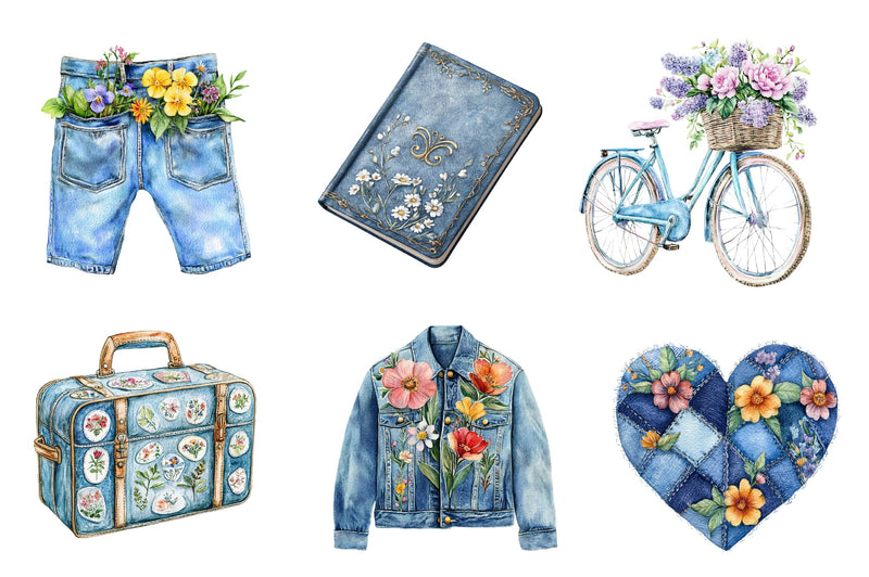 Vintage Denim Spring Clipart Bundle - CraftNest - Digital Crafting and Art