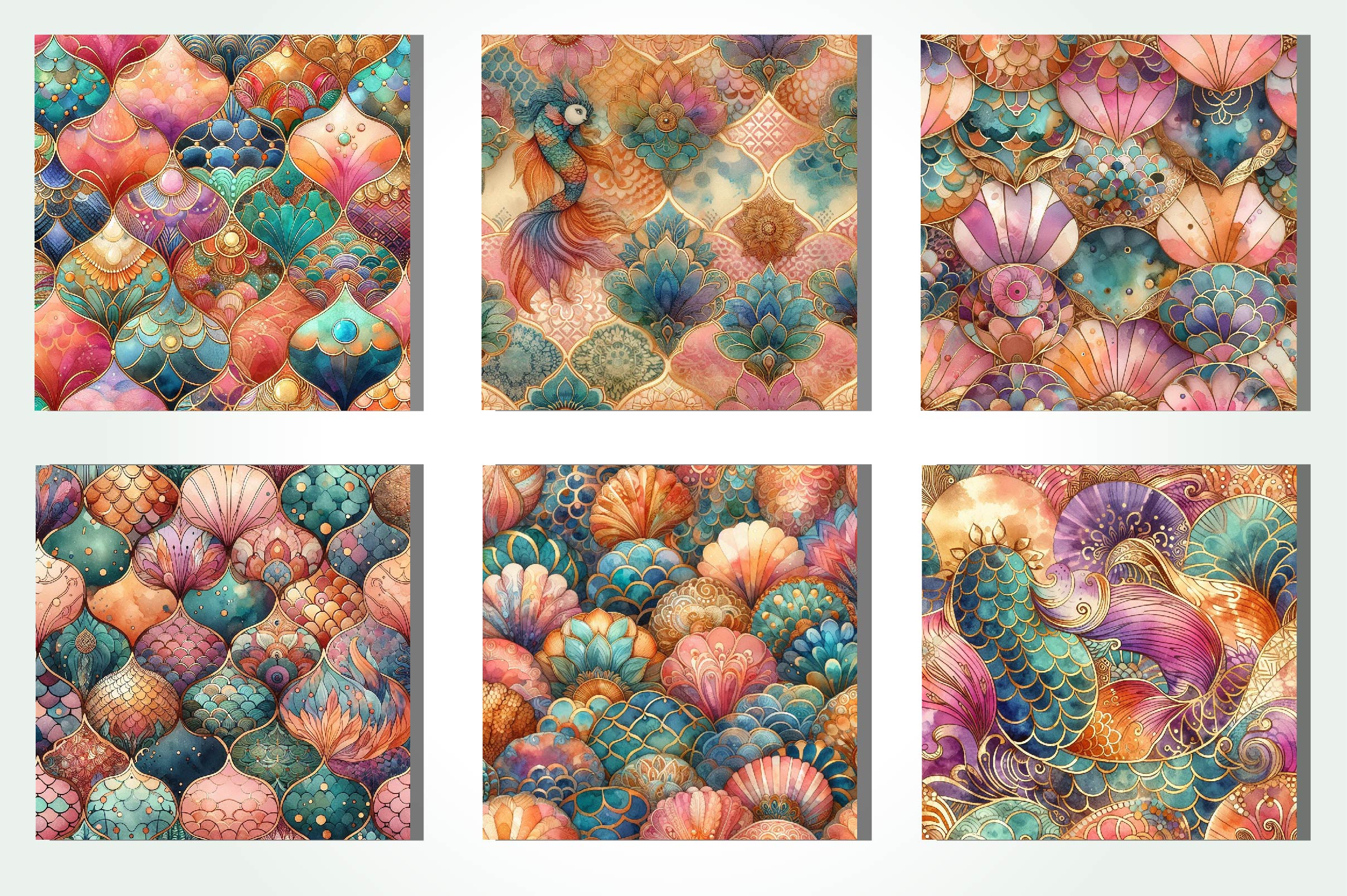 Mermaid Pattern Background Clipart Bundle - CraftNest - Digital Crafting and Art