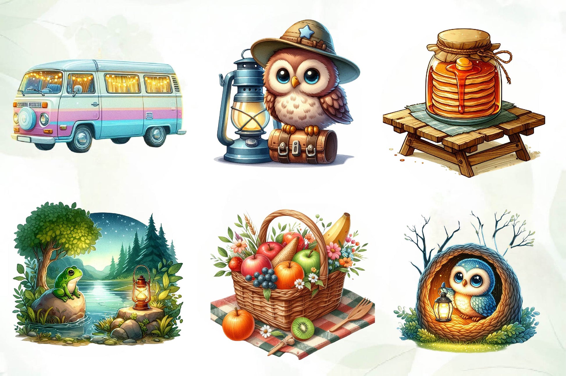 Cute Camping Water Color Clipart Bundle - CraftNest - Digital Crafting and Art