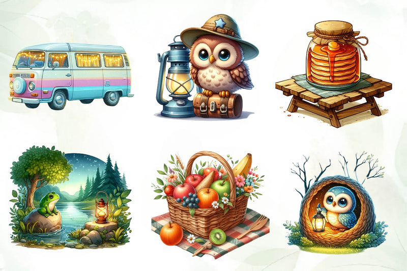 Cute Camping Water Color Clipart Bundle - CraftNest - Digital Crafting and Art