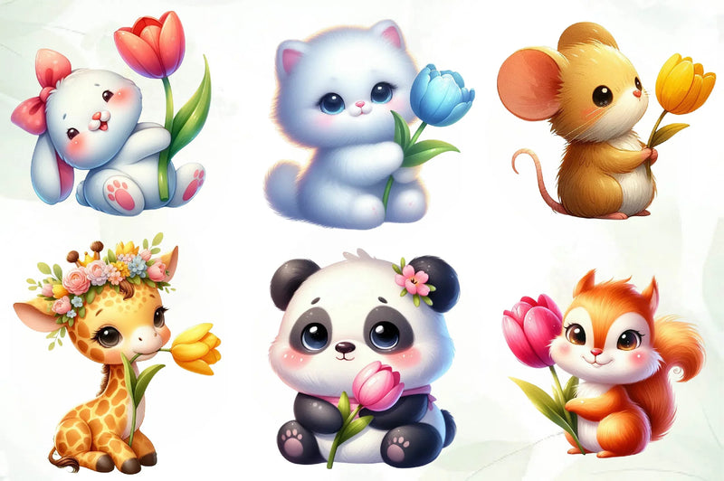 Spring Animals Tulips Flower Clipart Bundle - CraftNest - Digital Crafting and Art
