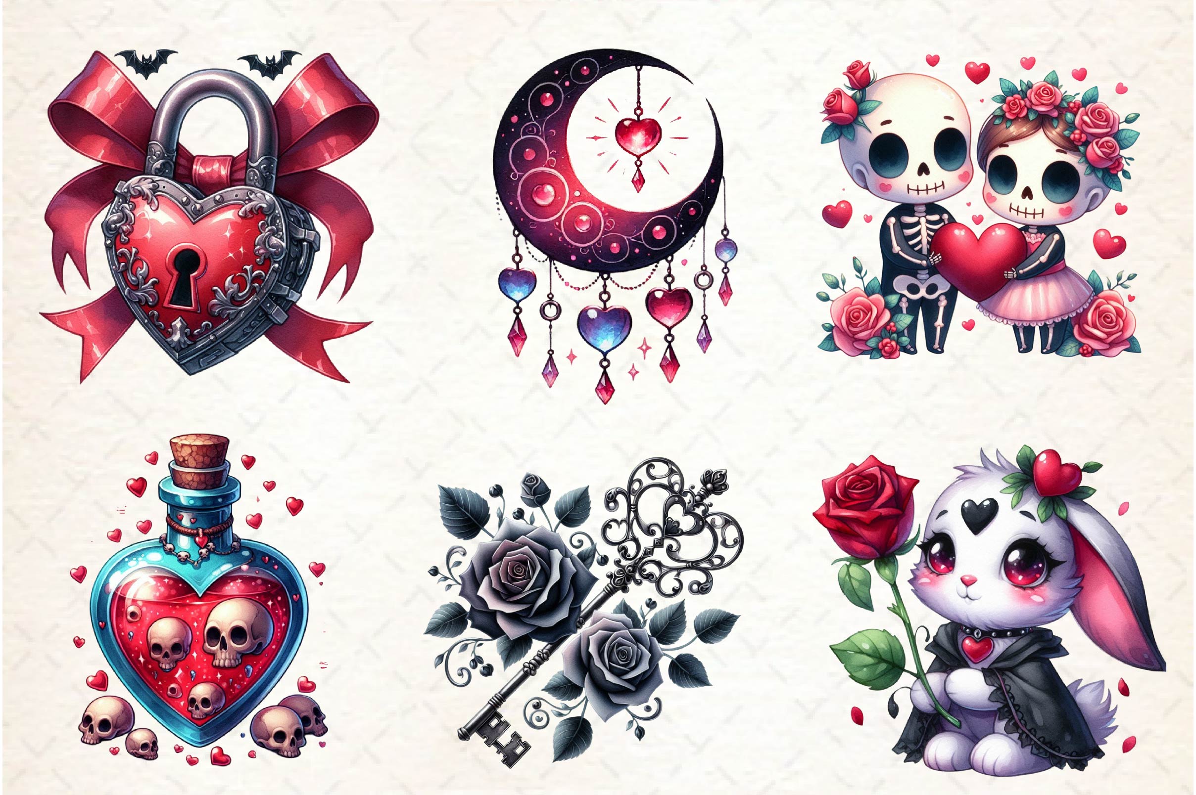Cute Gothic Valentine Clipart Bundle - CraftNest - Digital Crafting and Art