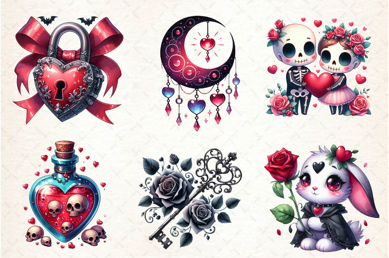 Cute Gothic Valentine Clipart Bundle - CraftNest - Digital Crafting and Art