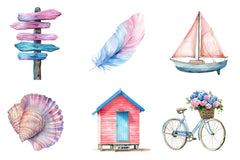 Summer Pink & Blue Coastal Clipart Bundle 1 - CraftNest - Digital Crafting and Art