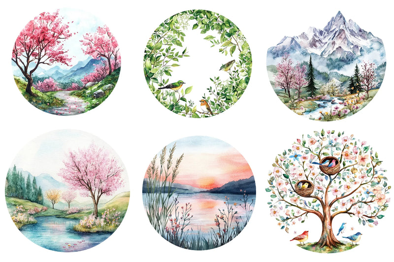 Spring Landscapes Round Clipart Bundle - CraftNest - Digital Crafting and Art