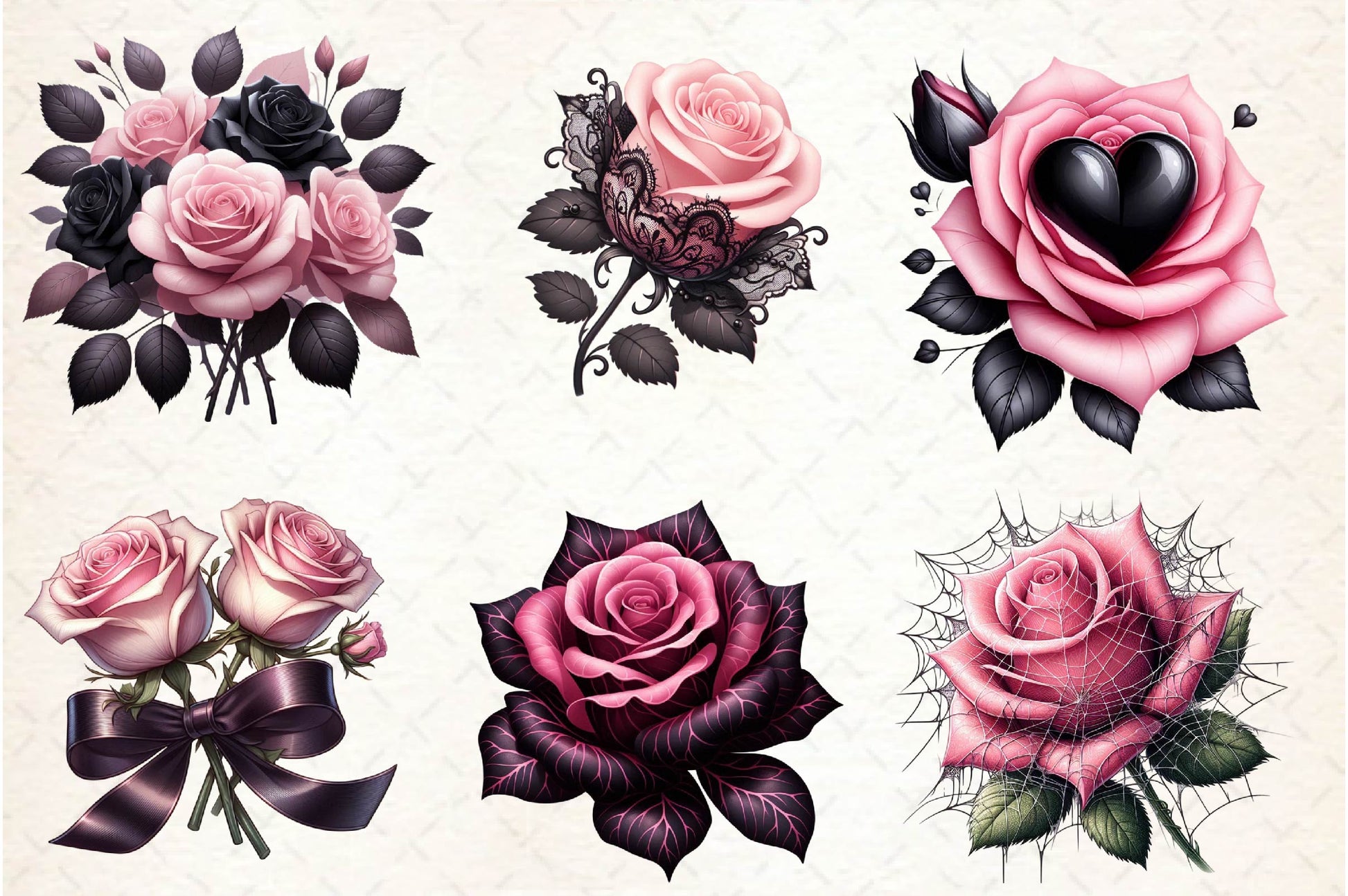 Valentine Pink Gothic Roses Clipart Bundle - CraftNest - Digital Crafting and Art