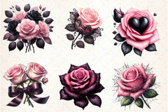 Valentine Pink Gothic Roses Clipart Bundle - CraftNest - Digital Crafting and Art