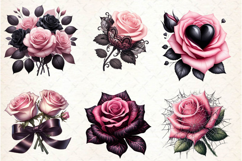 Valentine Pink Gothic Roses Clipart Bundle - CraftNest - Digital Crafting and Art