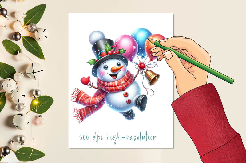 Christmas Balloon Snowman Clipart Bundle - CraftNest - Digital Crafting and Art