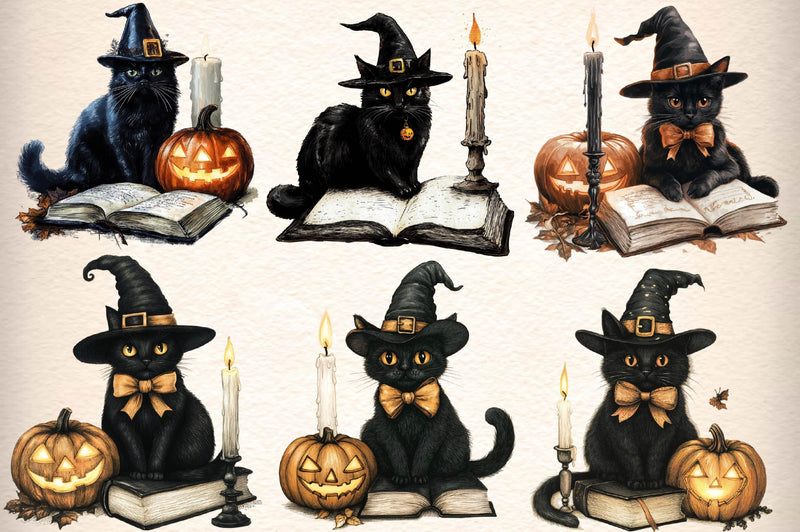 Halloween Black Cat Clipart Bundle 2 - CraftNest - Digital Crafting and Art