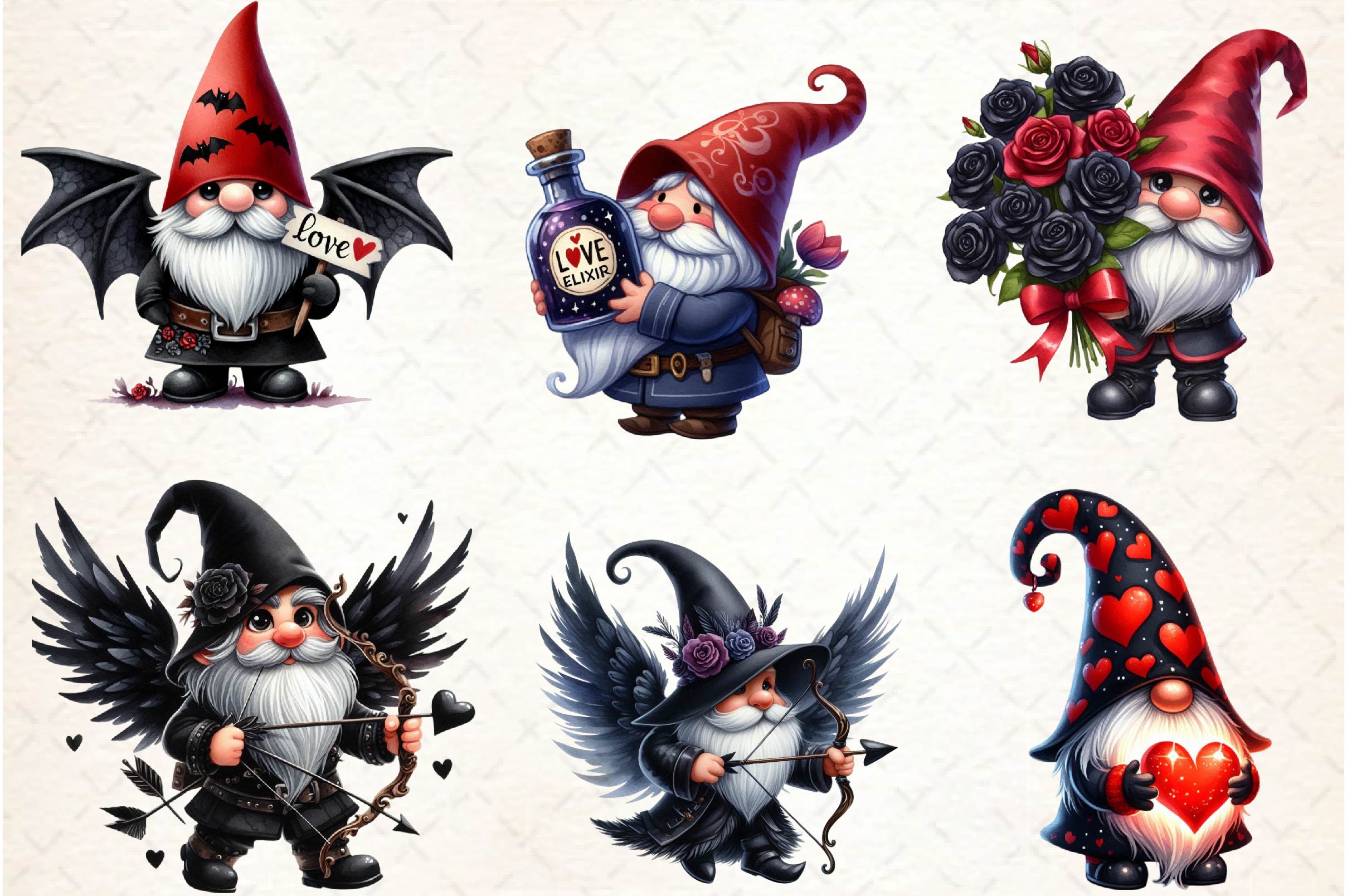 Black Gnomes Valentines Day Clipart Bundle - CraftNest - Digital Crafting and Art