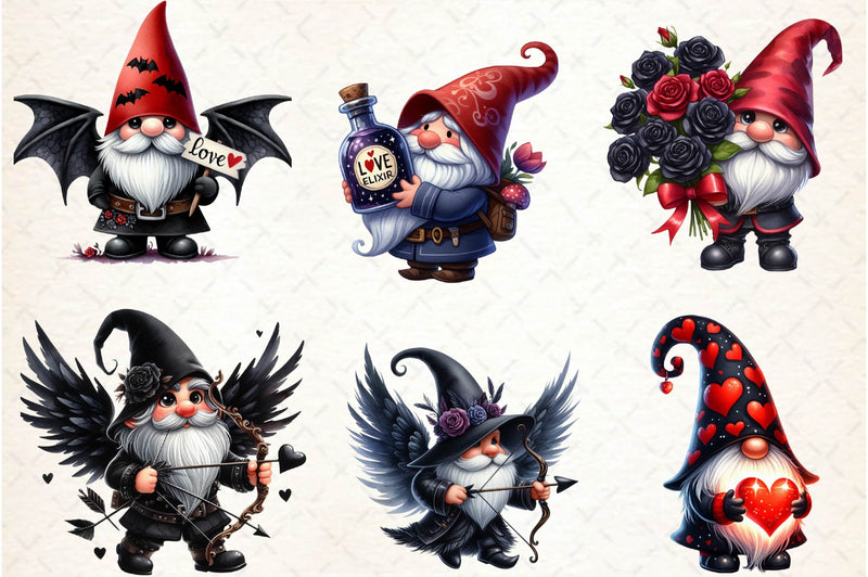 Black Gnomes Valentines Day Clipart Bundle - CraftNest - Digital Crafting and Art