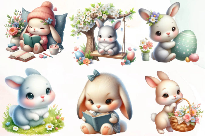 Cute Spring Bunny Clipart Bundle
