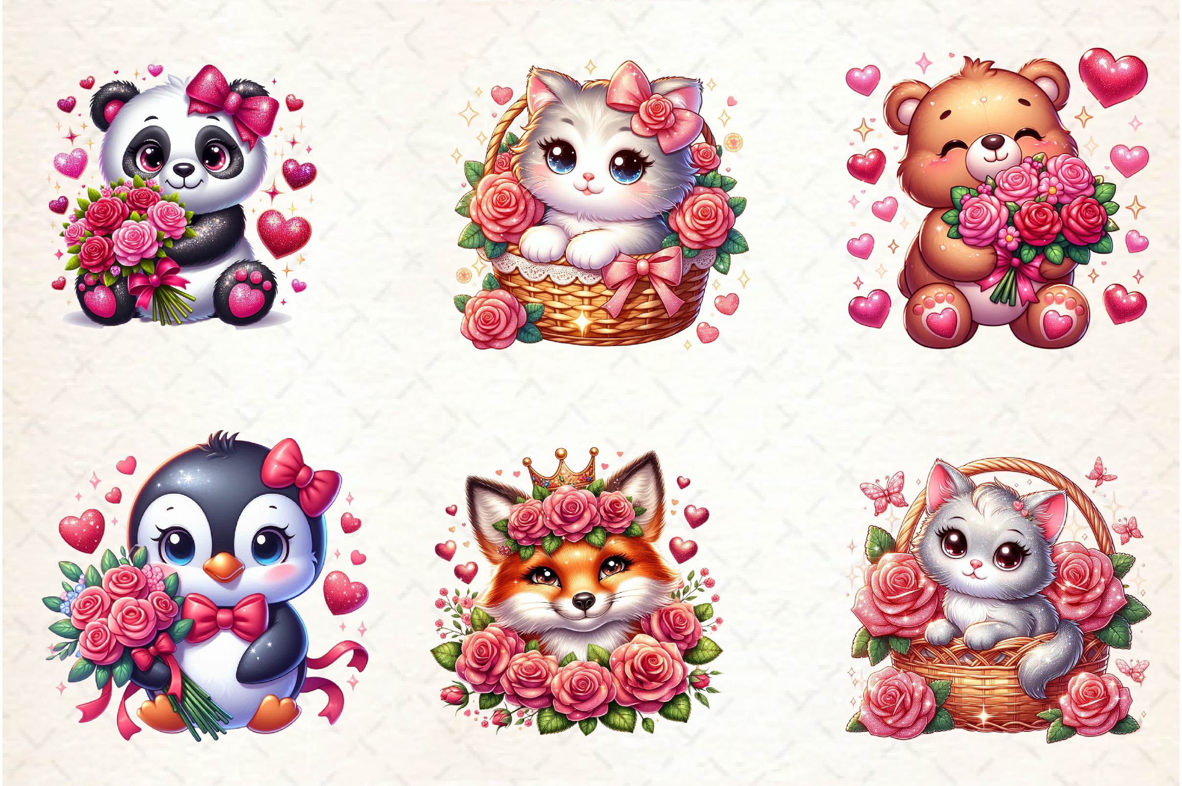 Valentine Animals With Roses Clipart Bundle - CraftNest - Digital Crafting and Art