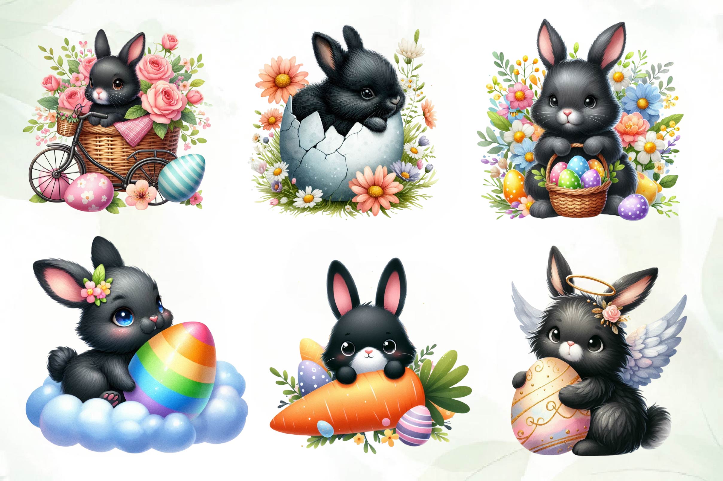 Cute Black Easter Bunny Clipart Bundle 1 - CraftNest - Digital Crafting and Art