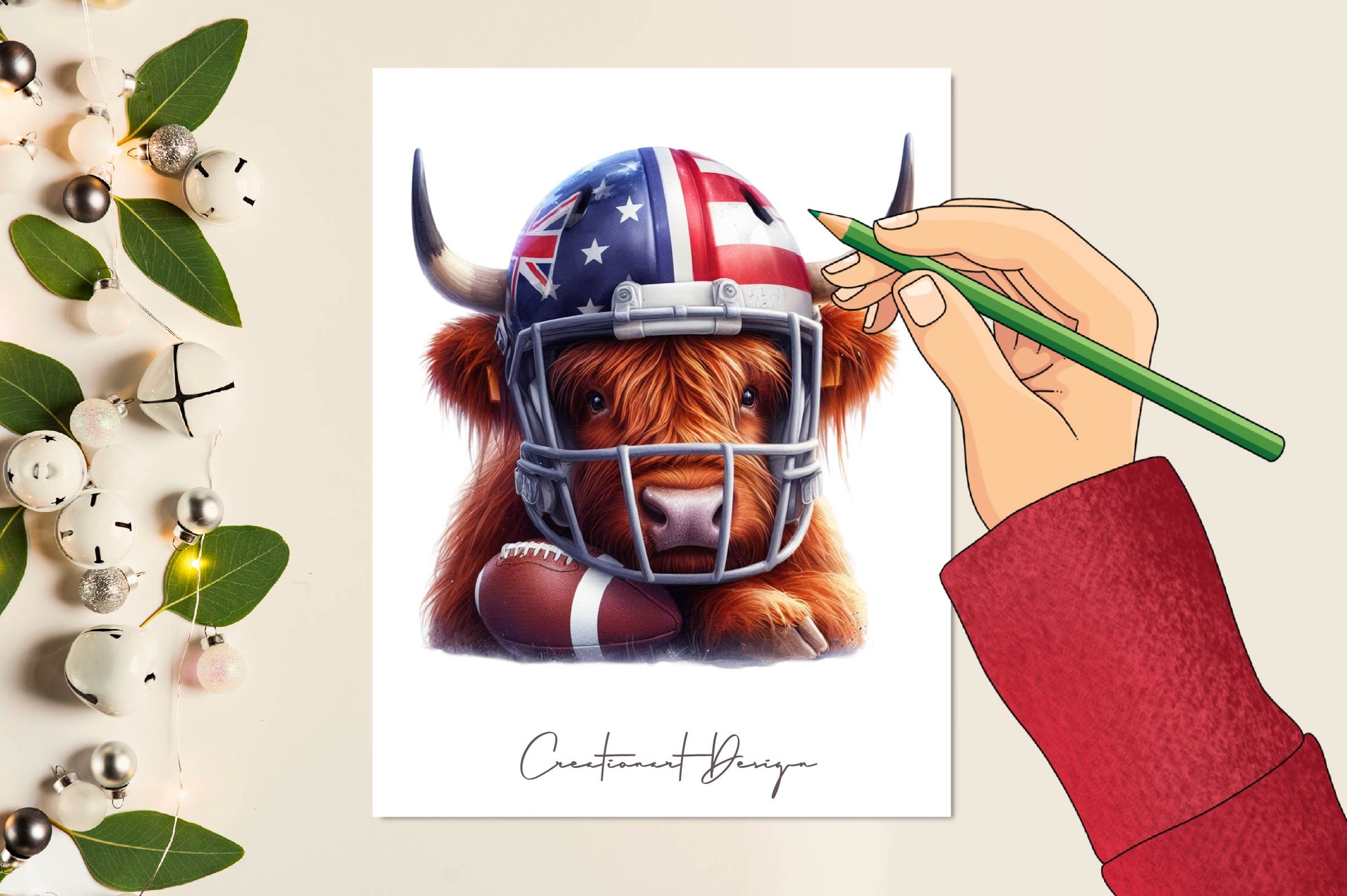 American Football Highland Cow Clipart Bundle - CraftNest - Digital Crafting and Art