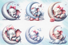 Watercolour Sleeping Baby Elephant Clipart Bundle - CraftNest - Digital Crafting and Art