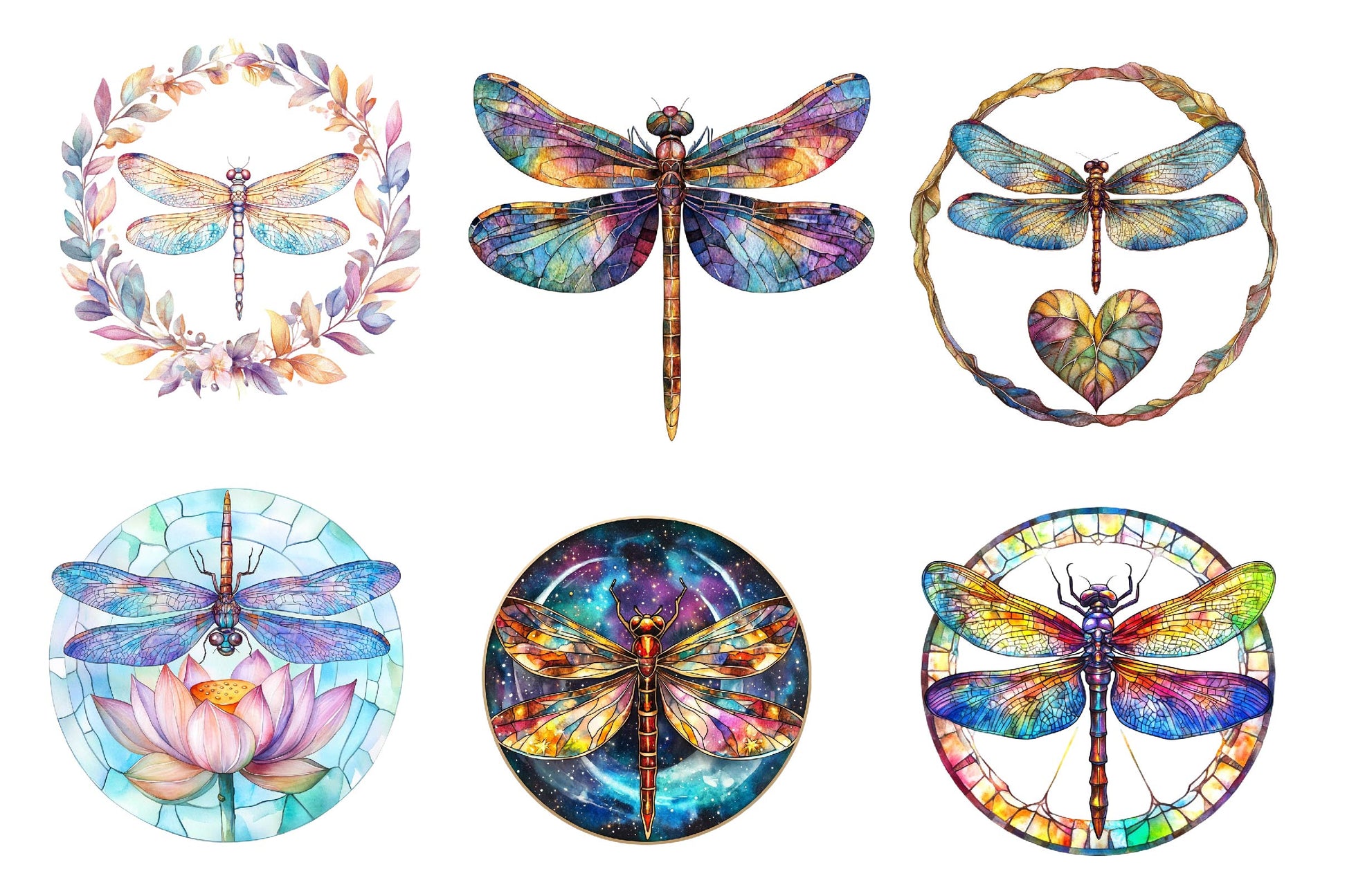 Round Dragonfly Stained Glass Clipart Bundle - CraftNest - Digital Crafting and Art