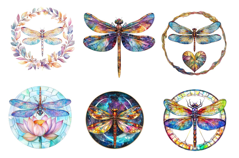 Round Dragonfly Stained Glass Clipart Bundle - CraftNest - Digital Crafting and Art