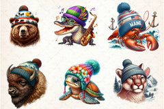 States Of Animals Wearing Knit Beanies Clipart Bundle - CraftNest - Digital Crafting and Art