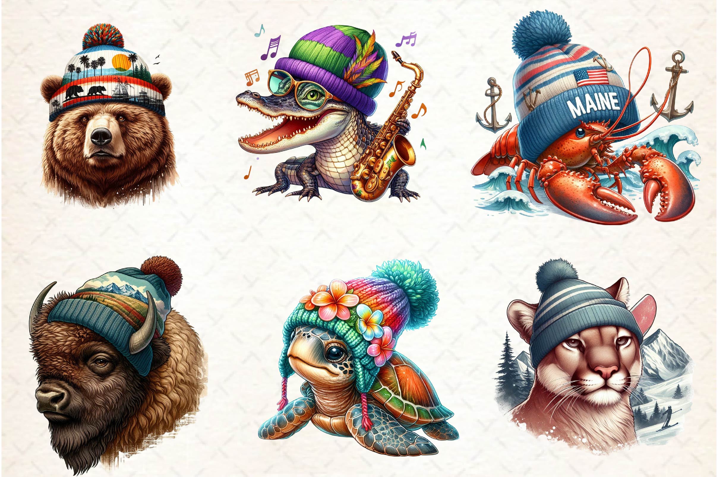 States Of Animals Wearing Knit Beanies Clipart Bundle - CraftNest - Digital Crafting and Art