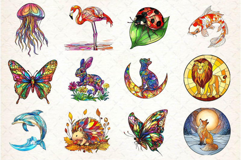 Round Stained Glass Animals Clipart Bundle - CraftNest - Digital Crafting and Art