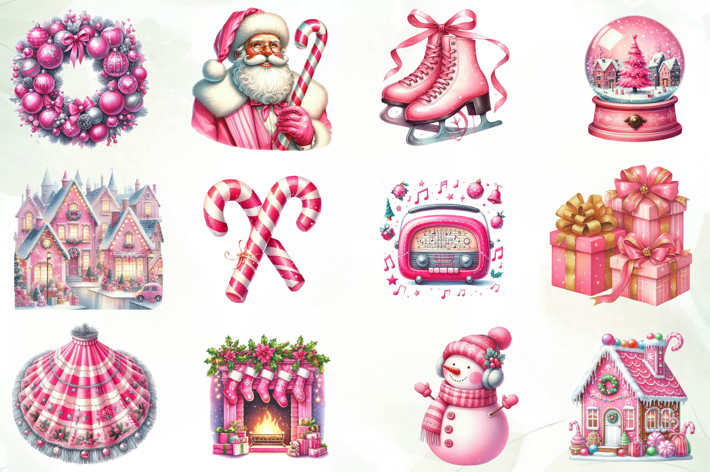Retro Pink Christmas Clipart Bundle - CraftNest - Digital Crafting and Art