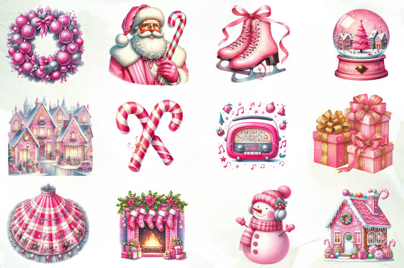 Retro Pink Christmas Clipart Bundle - CraftNest - Digital Crafting and Art