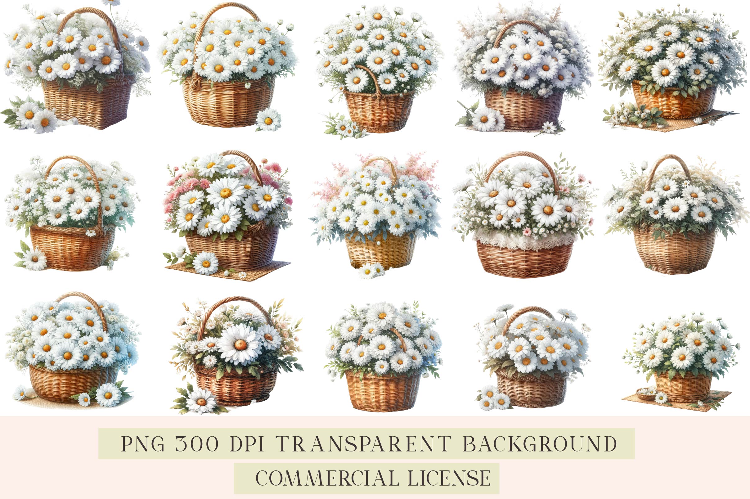 Spring Daisy Basket Clipart Bundle - CraftNest - Digital Crafting and Art