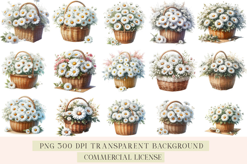 Spring Daisy Basket Clipart Bundle - CraftNest - Digital Crafting and Art