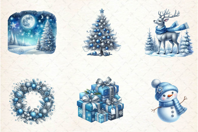 Blue And Silver Christmas Clipart Bundle - CraftNest - Digital Crafting and Art