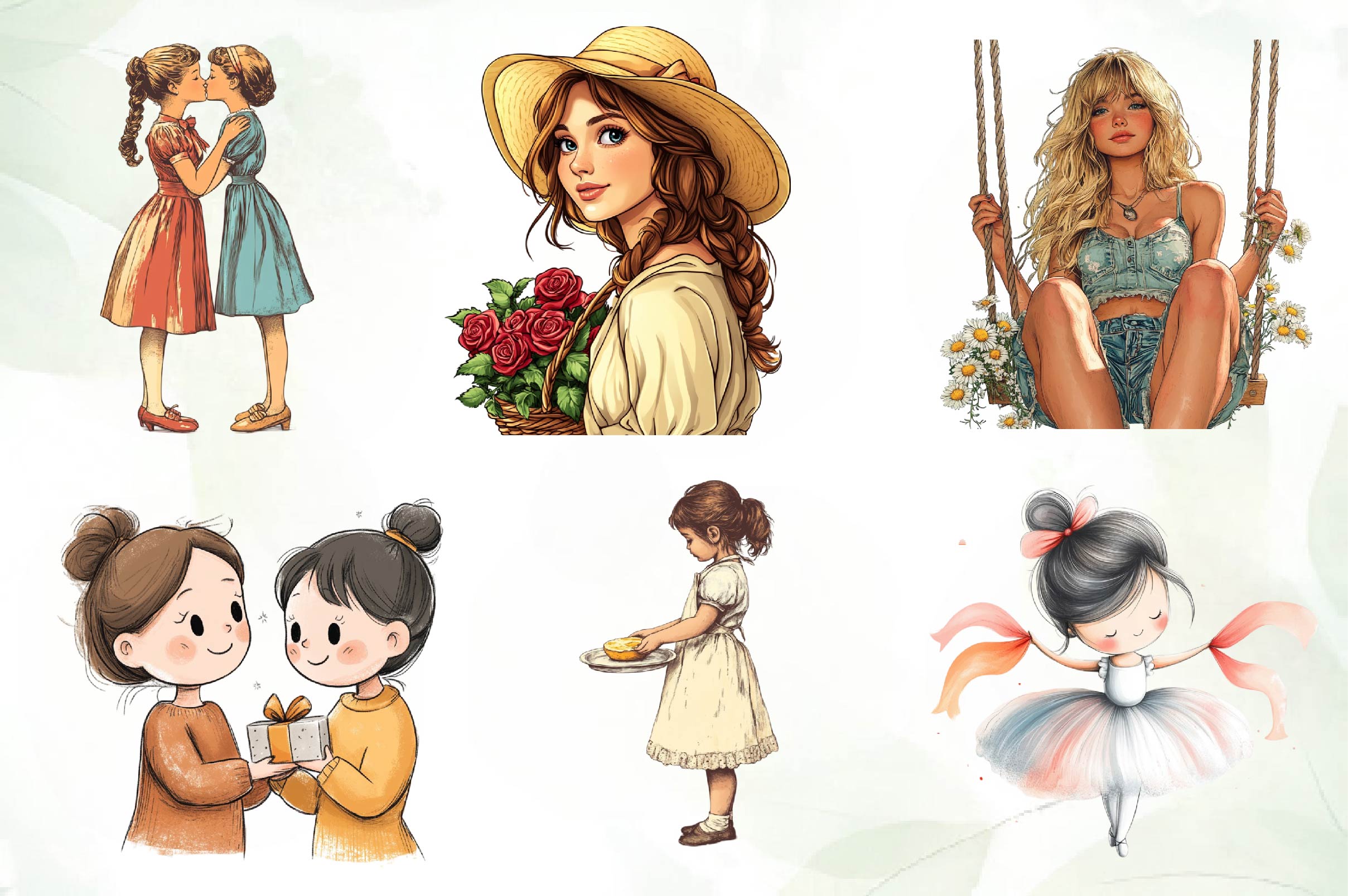 Mothers Day Girl Clipart Bundle - CraftNest - Digital Crafting and Art