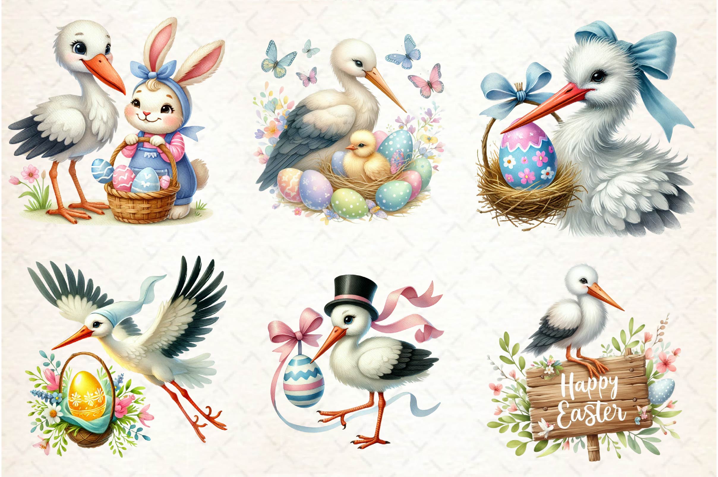Cute Easter Stork Clipart Bundle - CraftNest - Digital Crafting and Art