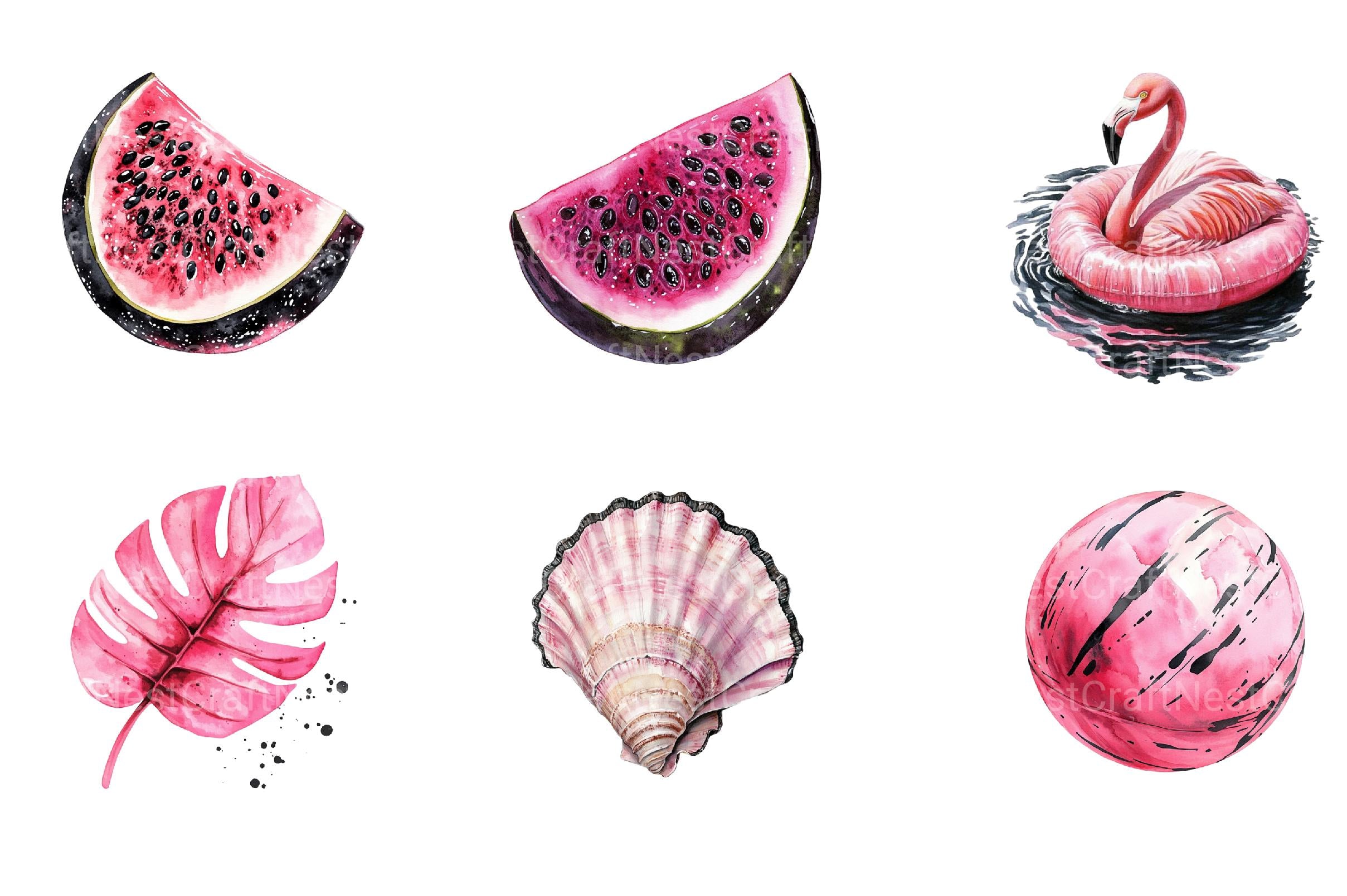 Black and Pink Summer Clipart - CraftNest - Digital Crafting and Art