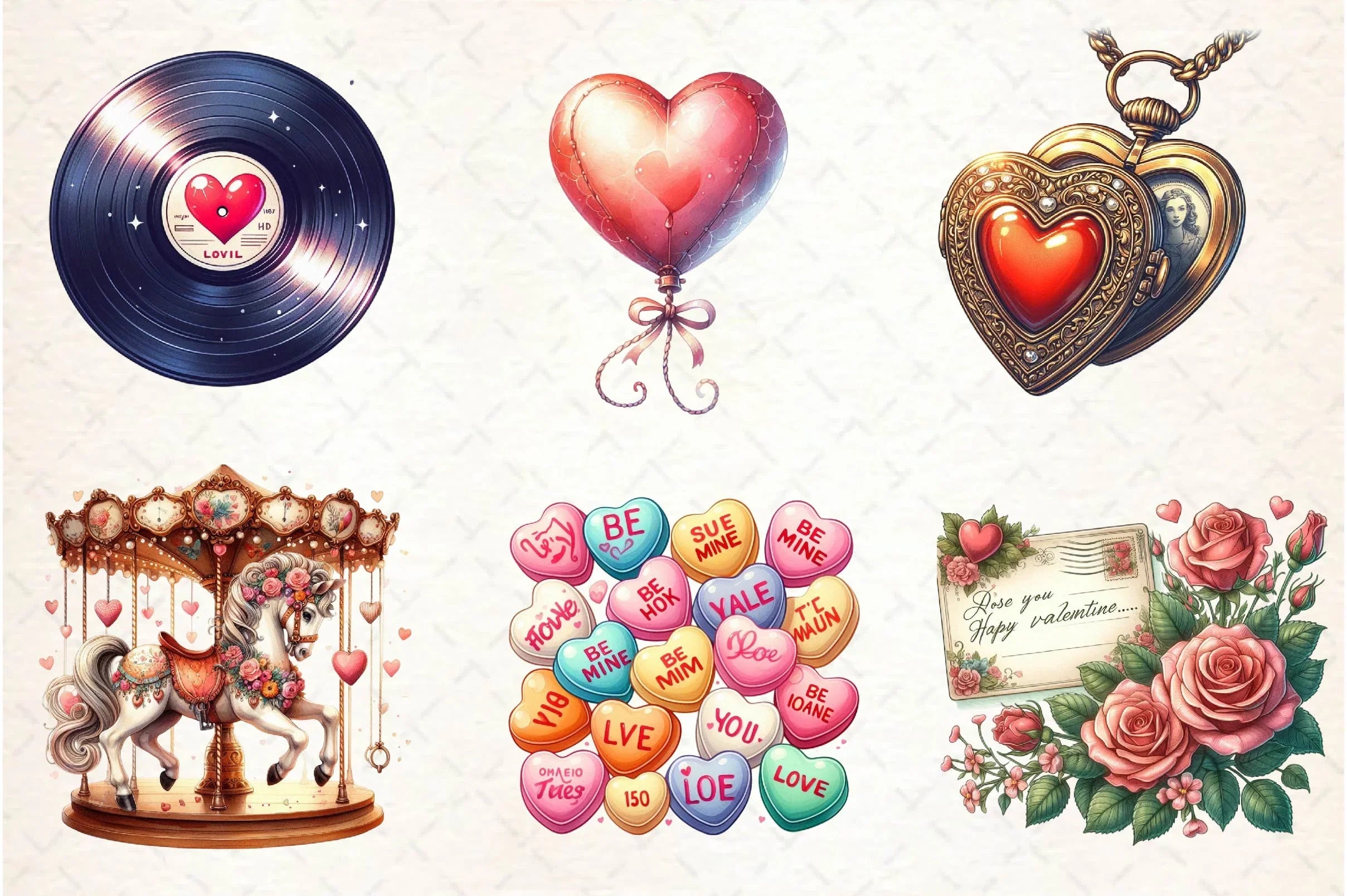 Retro Romantic Valentine Clipart Bundle - CraftNest - Digital Crafting and Art
