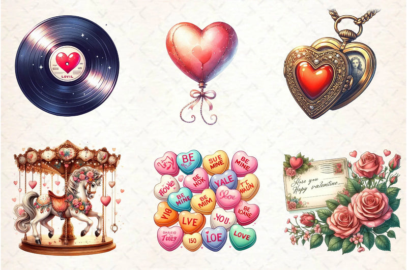 Retro Romantic Valentine Clipart Bundle - CraftNest - Digital Crafting and Art