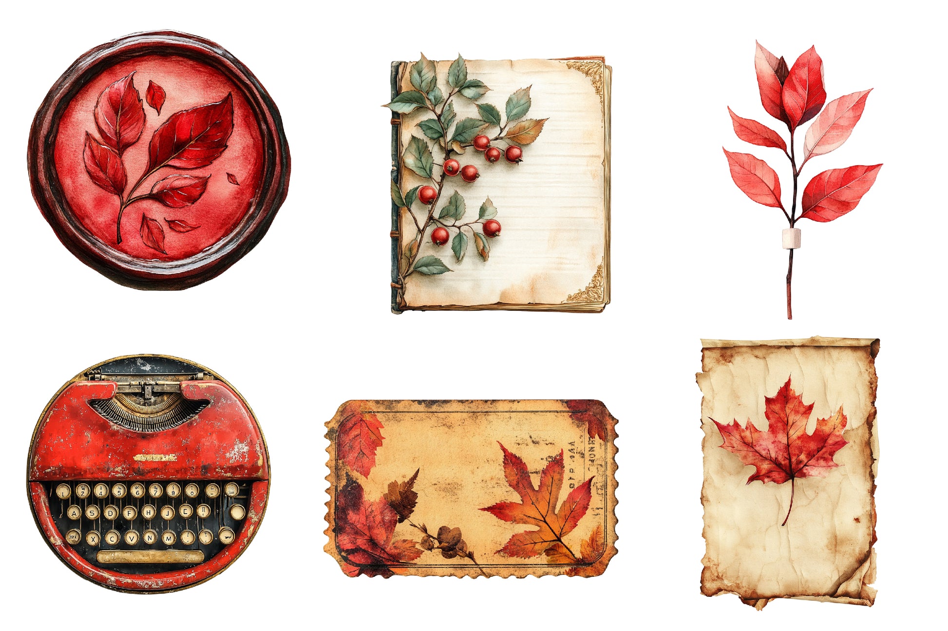 Red Vintage Fall Ephemera Clipart Bundle - CraftNest - Digital Crafting and Art