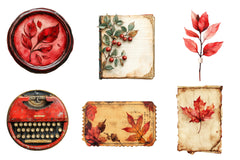 Red Vintage Fall Ephemera Clipart Bundle - CraftNest - Digital Crafting and Art