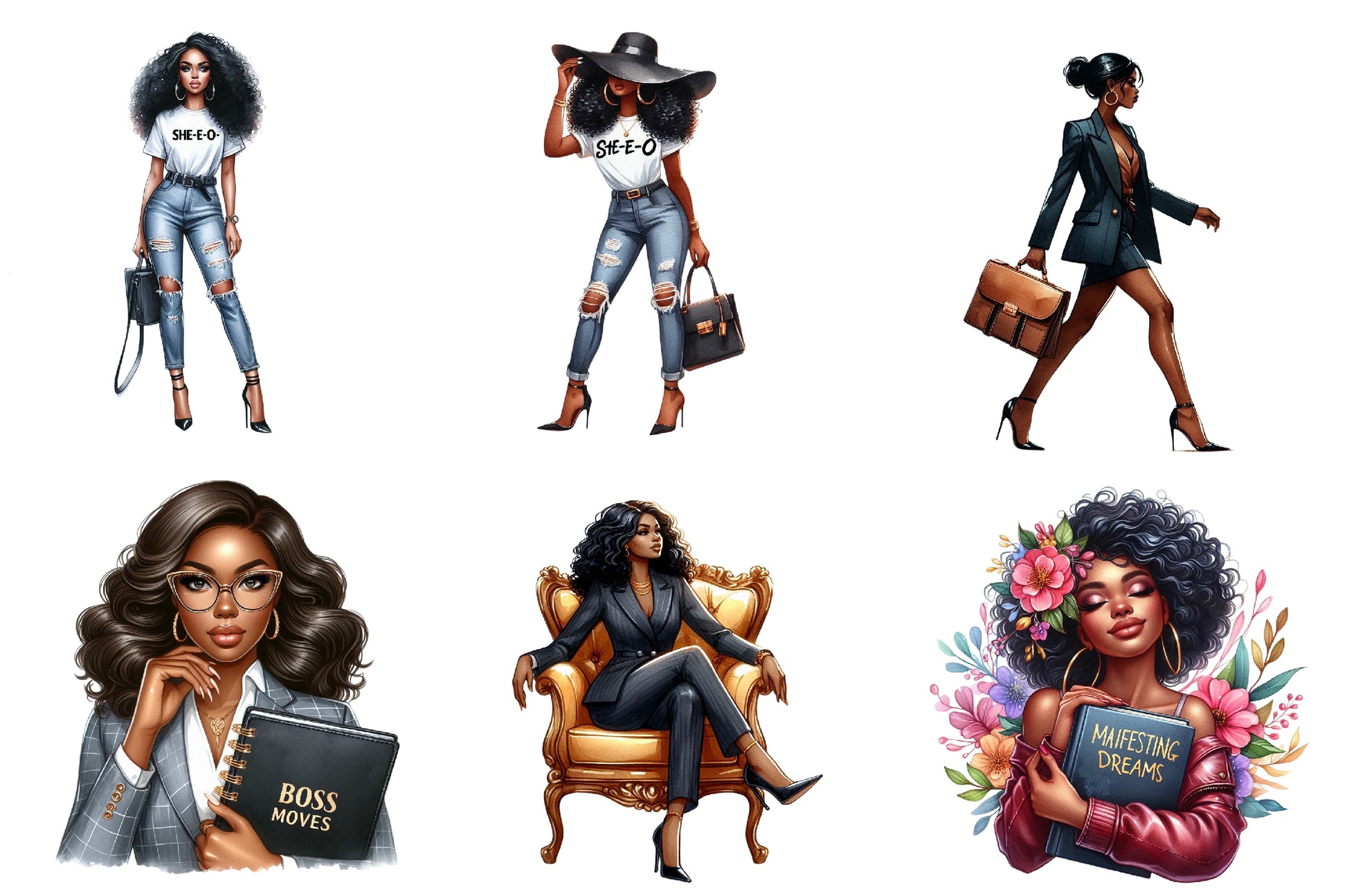Black Boss Lady Clipart Bundle - CraftNest - Digital Crafting and Art