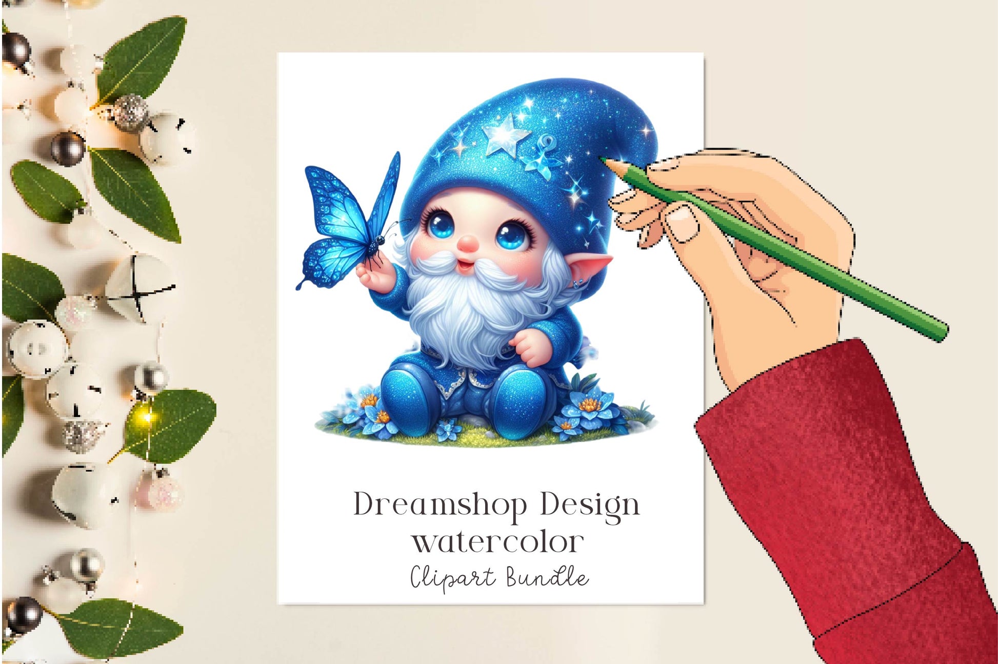 Cute Gnome With Butterfly Clipart Bundle - CraftNest - Digital Crafting and Art