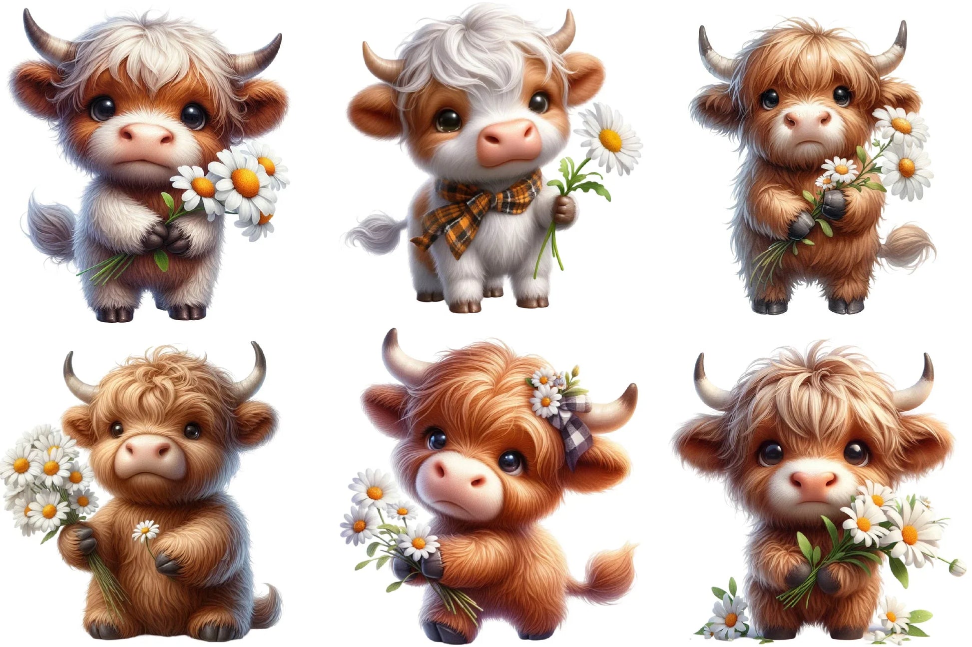 Cute Floral Highland Cow Clipart Bundle - CraftNest - Digital Crafting and Art