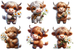 Cute Floral Highland Cow Clipart Bundle - CraftNest - Digital Crafting and Art