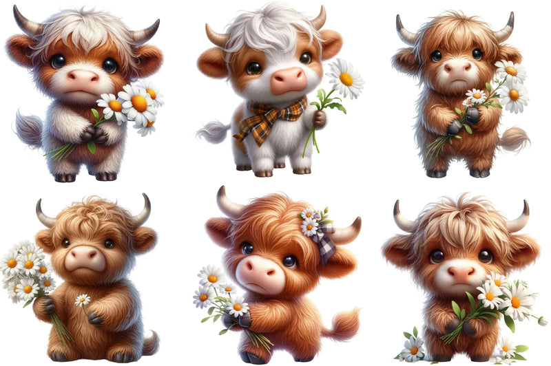 Cute Floral Highland Cow Clipart Bundle - CraftNest - Digital Crafting and Art