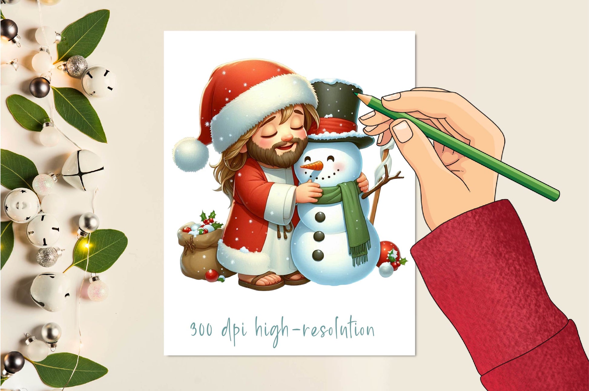Christmas Jesus With Snowman Clipart Bundle - CraftNest - Digital Crafting and Art