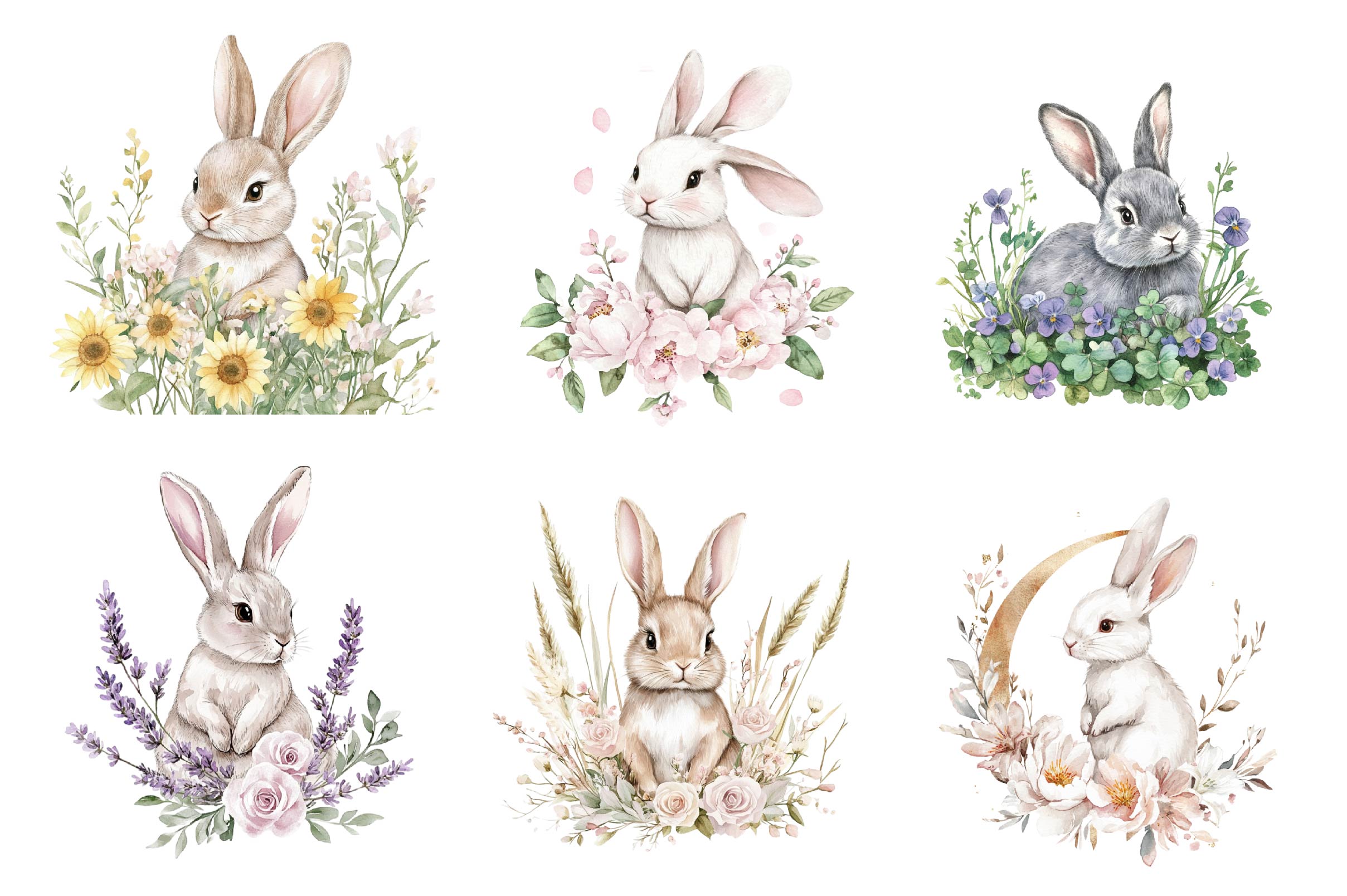 Floral Easter Bunny Clipart Bundle - CraftNest - Digital Crafting and Art